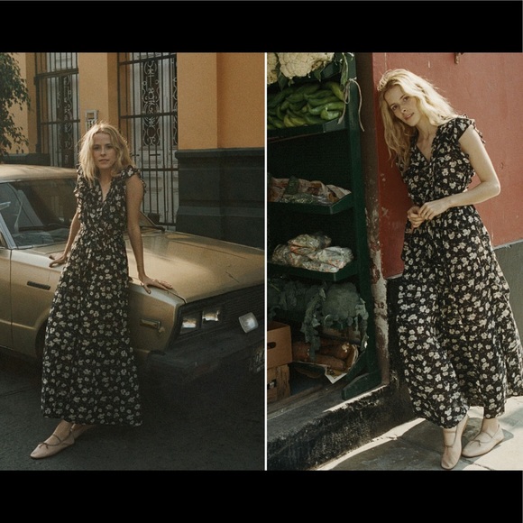 DOEN Carnation Dress in Black Anemone floral - Picture 2 of 5